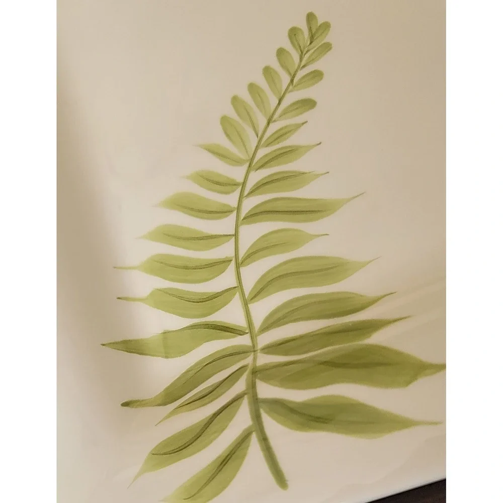 Pottery Barn Fern Square Plate Botanical‎ Leaves Modern Dinnerware RARE EUC